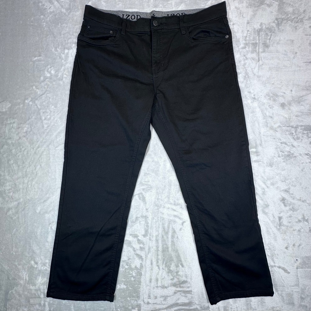 IZOD Pants Mens 40x30 Black Regular‎ Fit Stretch 5-Pocket Cotton Blend 1482703